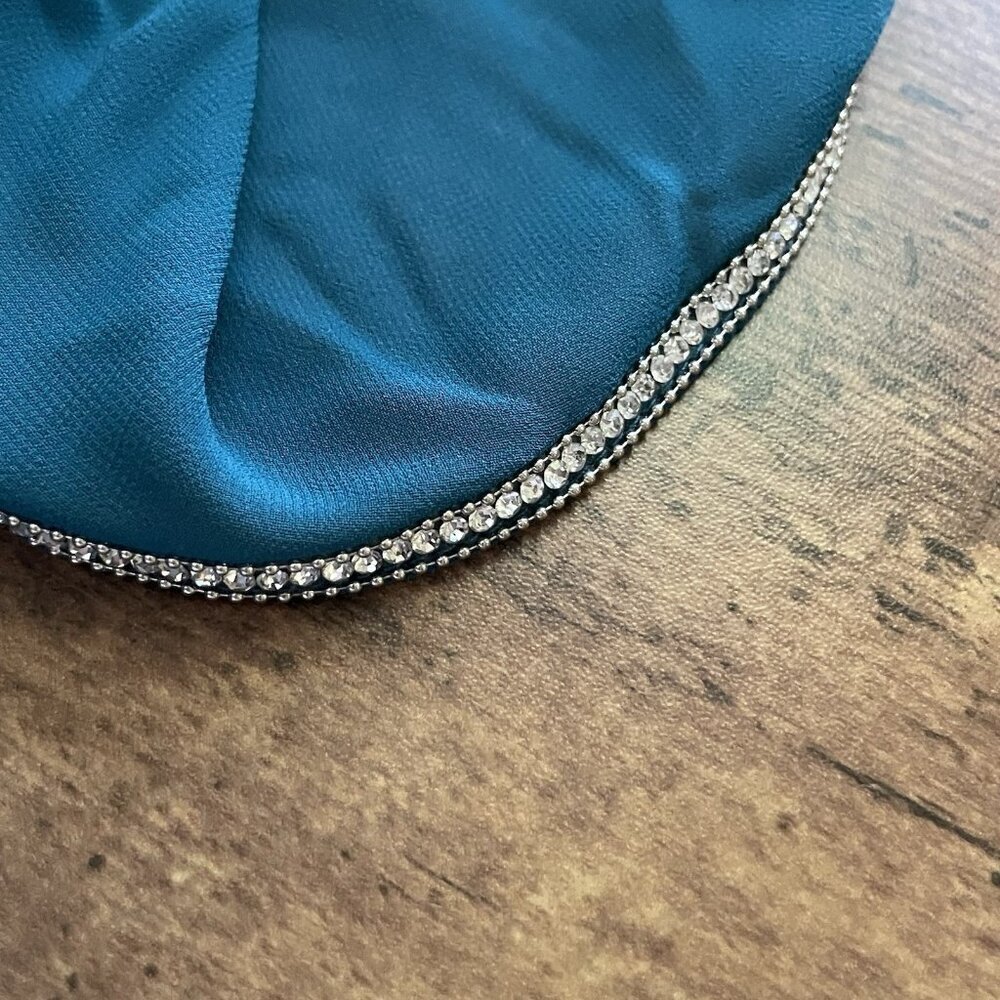 Joseph Ribkoff Womens Dress Sz 14 Peacock Blue Caped Rhinestone Trim Stretch - Picture 9 of 10